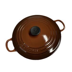 VTG LE CREUSET 22 Cast Iron Dutch Oven w/ Lid 3.5 Qt France Chocolate Brown